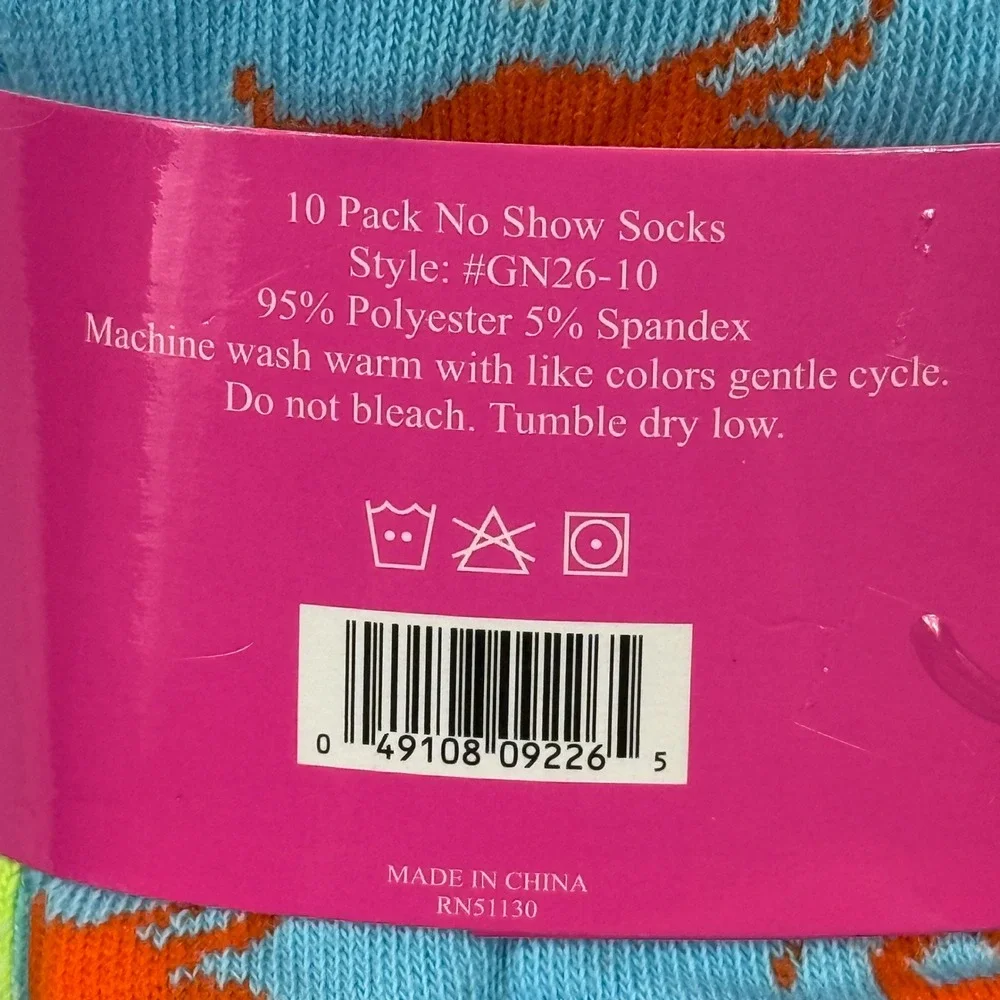 20 Pack Girls No Show Socks Size 6-8 Monkey Sea Creature Colorful GN26-10 NEW